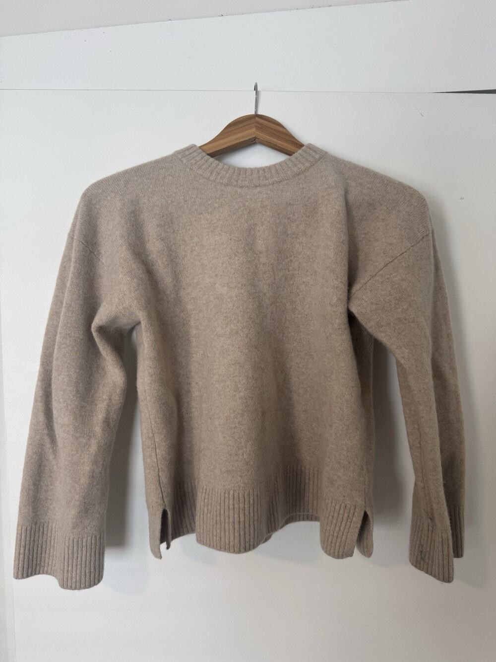 Reformation 100% Wool Pullover Sweater Beige S Knit Long Sleeve Side Slits